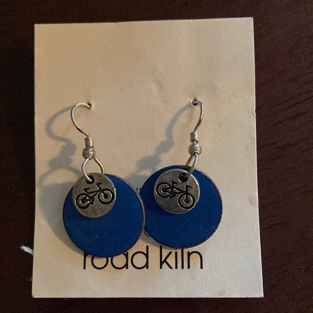 Blue bike earrings